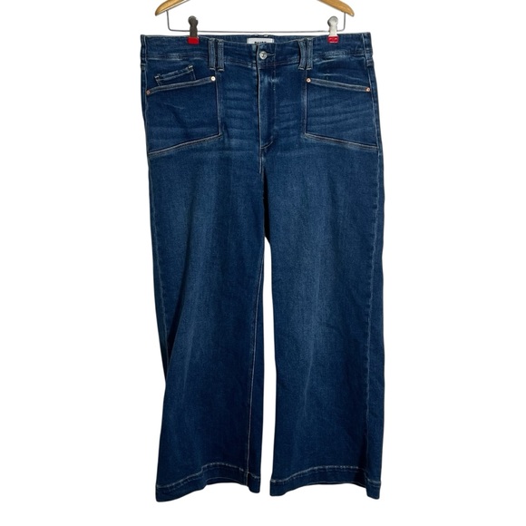 PAIGE Anessa Cropped Wide Leg Jean in Amoroso Dark Wash - Picture 2 of 11